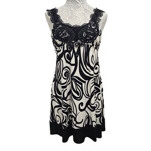Sheri Martin New York Petites Black White Swirl Dress Crochet Trim Size 4P